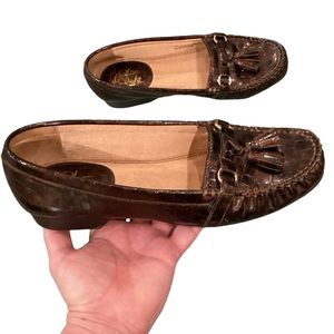 Life Stride 7 Transit Loafers Brown Tassels Women’s Croc Alligator Embossed